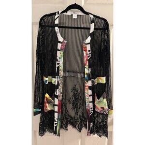 Flora Zeal Couture XL Black Lace Kimono Duster Open Front Cardigan